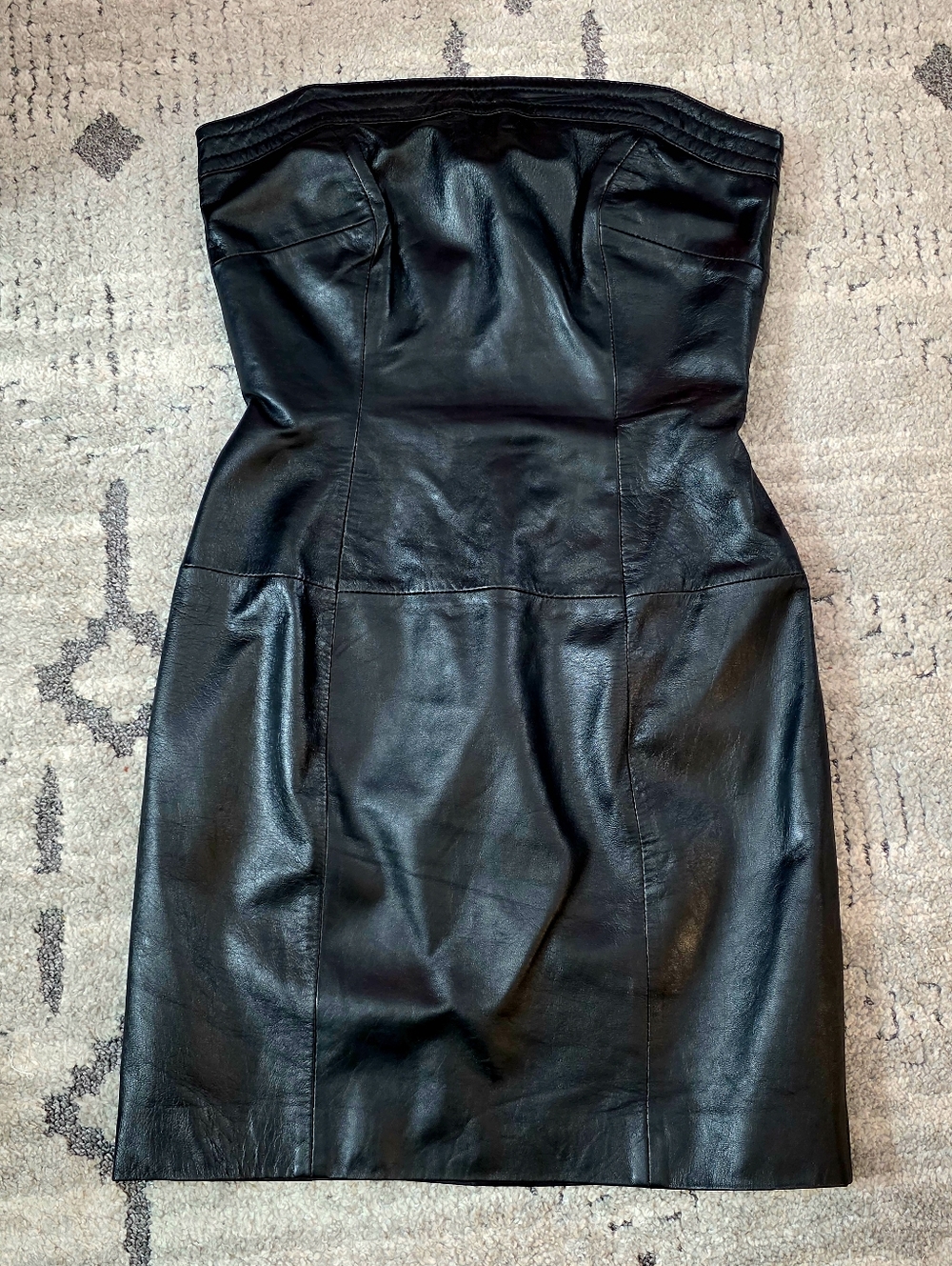 Leather August Silk Strapless Black Genuine Leather Mini Dress
